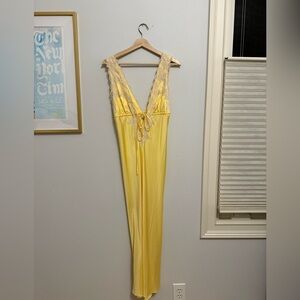 Rumored Yellow Lace-Trim Maxi Dress